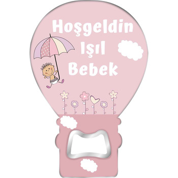 Pembe Şemsiyeli Bebek Temalı Balon Magnet Açacak