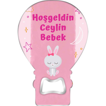 Pembe Şerit Fonda Tavşan Temalı Balon Magnet Açacak