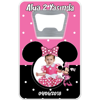 Pembe Siyah Minnie Mouse Temalı Dikdörtgen Magnet Açacak