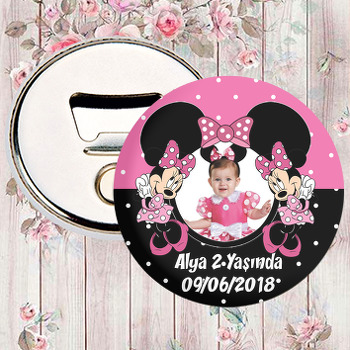 Pembe Siyah Minnie Mouse Temalı Fotoğraflı Magnet Açacak