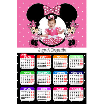 Pembe Siyah Minnie Mouse Temalı Takvim Magnet