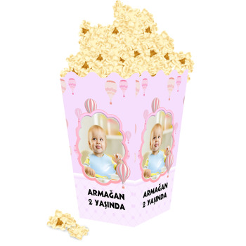 Pembe Soft Uçan Balonlar Temalı Popcorn Kutusu