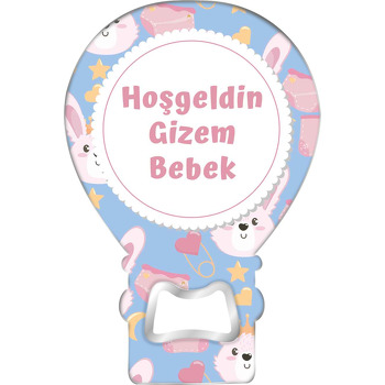 Pembe Tavşan Desen ile Lila Fon Temalı Balon Magnet Açacak