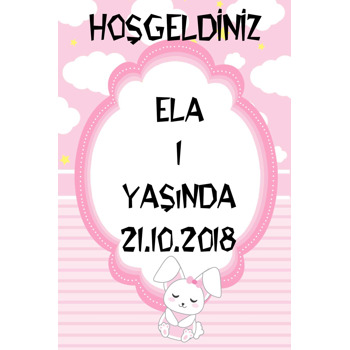 Pembe Tavşan Temalı Dikey Afiş