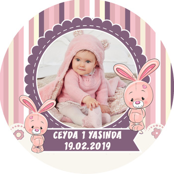 Pembe Tavşan Temalı Resimli Sticker