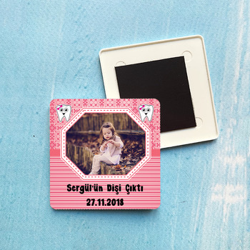 Pembe Toka Diş Buğdayı Plastik Kare Magnet