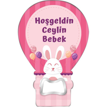 Pembe Tonlarında Fon ile Tavşan Temalı Balon Magnet Açacak