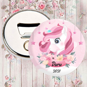 Pembe Unicorn ile Çiçekli Flama Temalı Magnet Açacak