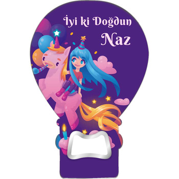 Pembe Unicorn ile Mavi Saçlı Kız Temalı Balon Magnet Açacak