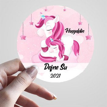 Pembe Unicorn ile Yavrusu Temalı Sticker