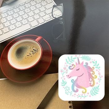 Pembe Unicorn Temalı Bardak Altlığı