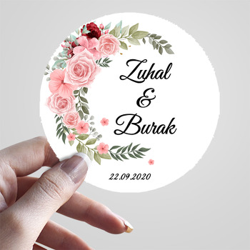 Pembe ve Bordo Tonlarında Gül Temalı Söz Nişan Nikah Sticker