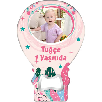 Pembe Yaprak ile Yeşil Yıldızlar Temalı Balon Magnet Açacak