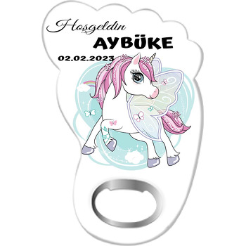 Pembe Yeleli Pegasus At Temalı Ayak İzi Magnet Açacak