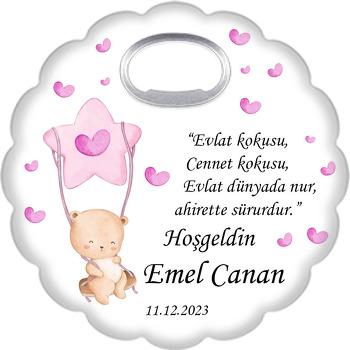 Pembe Yıldız Salıncakta Ayıcık Temalı Çiçek Şekilli Magnet Açacak