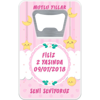 Pembe Yıldız Temalı Dikdörtgen Magnet Açacak