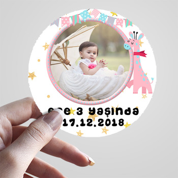 Pembe Zürafa Temalı Resimli Sticker