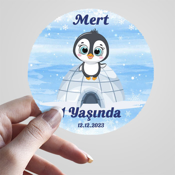 Penguen ile Kar Taneleri Temalı Sticker