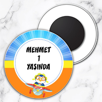 Penguen ile Planör Temalı Daire Plastik Magnet