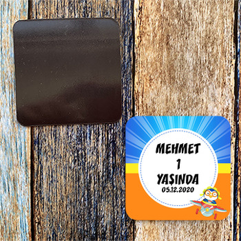 Penguen ile Planör Temalı Doğum Günü Kare Magnet