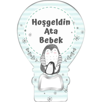 Penguen ile Yavrusu Yeşil Fon Temalı Balon Magnet Açacak