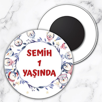 Penguen Partisi Temalı Daire Plastik Magnet