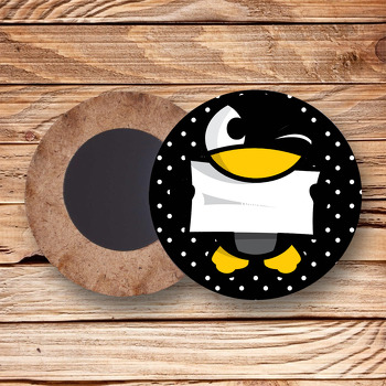 Penguen Temalı Ahşap Daire Magnet