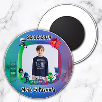 Pijamaskeliler 2 Temalı Resimli Daire Plastik Magnet