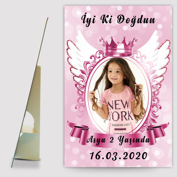 Pink Angel Wings Temalı Ayaklı Ahşap Pano