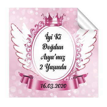 Pink Angel Wings Temalı Doğum Günü Parti Kare Etiket