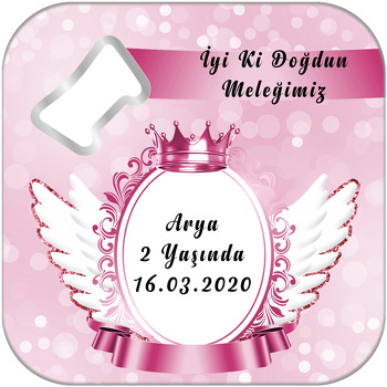 Pink Angel Wings Temalı Kare Magnet Açacak