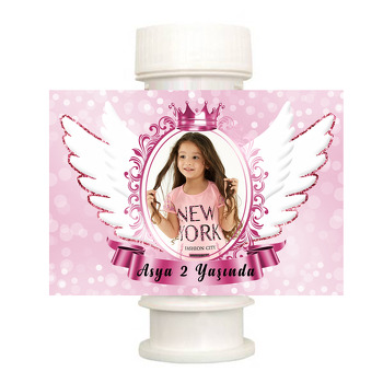 Pink Angel Wings Temalı Köpük Baloncuk Etiketi