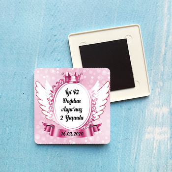 Pink Angel Wings Temalı Plastik Kare Magnet