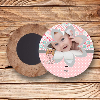 Pink Baby Temalı Hoşgeldin Bebek Ahşap Daire Magnet