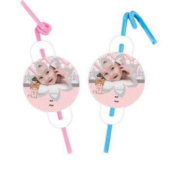 Pink Baby Temalı Hoşgeldin Bebek Pipet ve Kartı