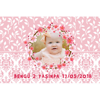 Pink Flower Temalı Doğum Günü Plastik Magnet