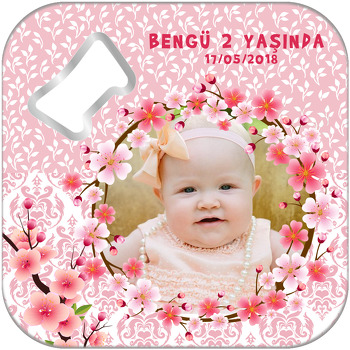 Pink Flower Temalı Kare Magnet Açacak