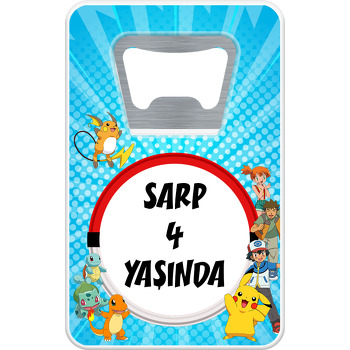 Pokemon Mavi Fon Temalı Dikdörtgen Magnet Açacak