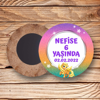 Pony Simli Fon Temalı Daire Ahşap Magnet