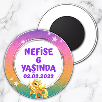 Pony Simli Fon Temalı Daire Plastik Magnet