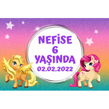 Pony Simli Fon Temalı Doğum Günü Afiş