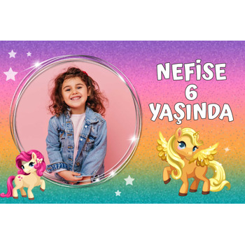 Pony Simli Fon Temalı Doğum Günü Afiş