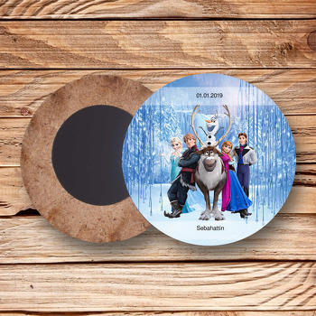 Prenses Elsa Temalı Ahşap Daire Magnet