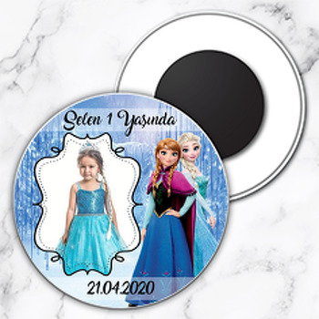 Prenses Elsa Temalı Resimli Daire Plastik Magnet