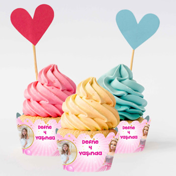 Prenses ile Pembe Balonlar Temalı Cupcake Sargısı