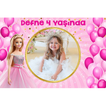 Prenses ile Pembe Balonlar Temalı Doğum Günü Plastik Magnet