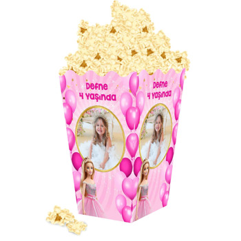 Prenses ile Pembe Balonlar Temalı Popcorn Kutusu