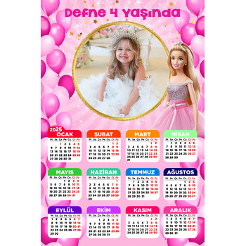 Prenses ile Pembe Balonlar Temalı Takvim Magnet