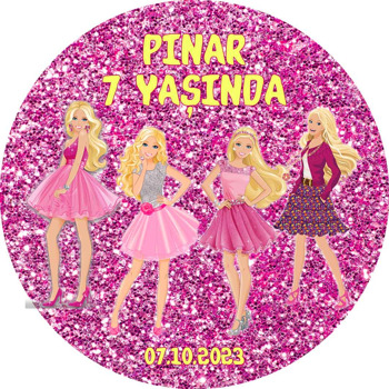 Prenses Kızlar ile Pembe Simli Fon Temalı Sticker