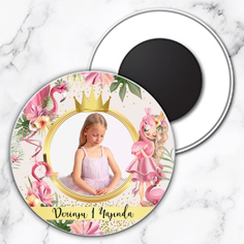 Prenses Ve Flamingo Temalı Resimli Daire Plastik Magnet